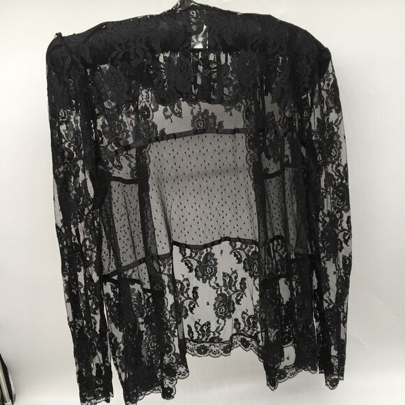 Vintage Black Lace Lingerie Camisole Garter Belt Robe 3 Piece Set Sz Medium Hot - Picture 6 of 12